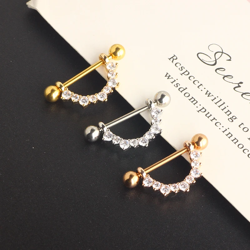 Fashion Crystal gems zircon nipple barbell nipple rings for women sexy body piercing jewelry wholesales mix 3 color