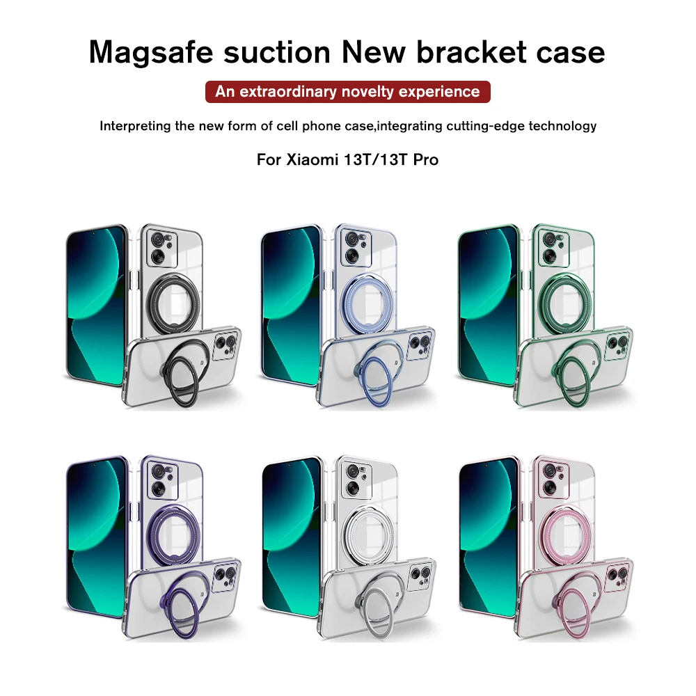 Per Xiaomi 13 T Pro Custodia Placcatura 360 ° Anello Rotante Copertura Del Supporto Xiaomi13T 13Tpro 13 T Per Magsafe Wireless Charger Magnet Fundas