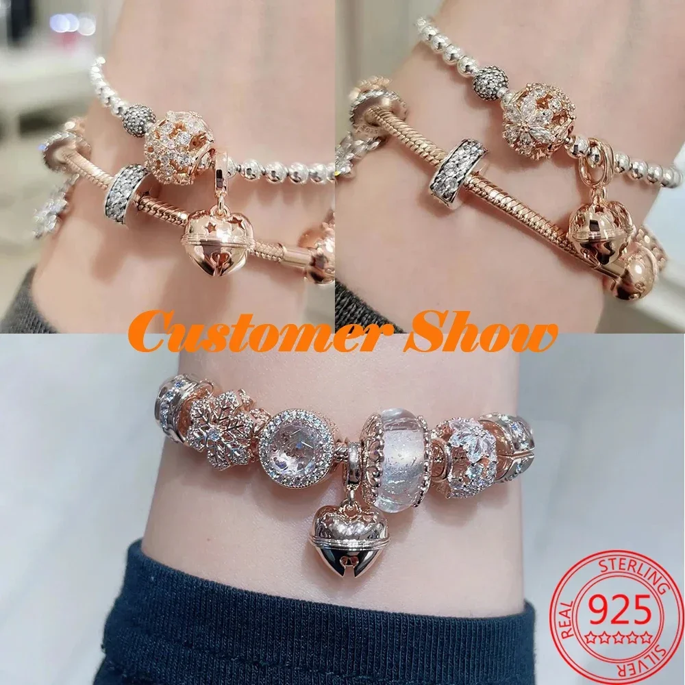 Rose Gold Beads For Bracelets Women DIY 925 Silver Christmas Tree Mom Love  Heart Flower Bunny Friendship Droplet Charms Jewelry - AliExpress