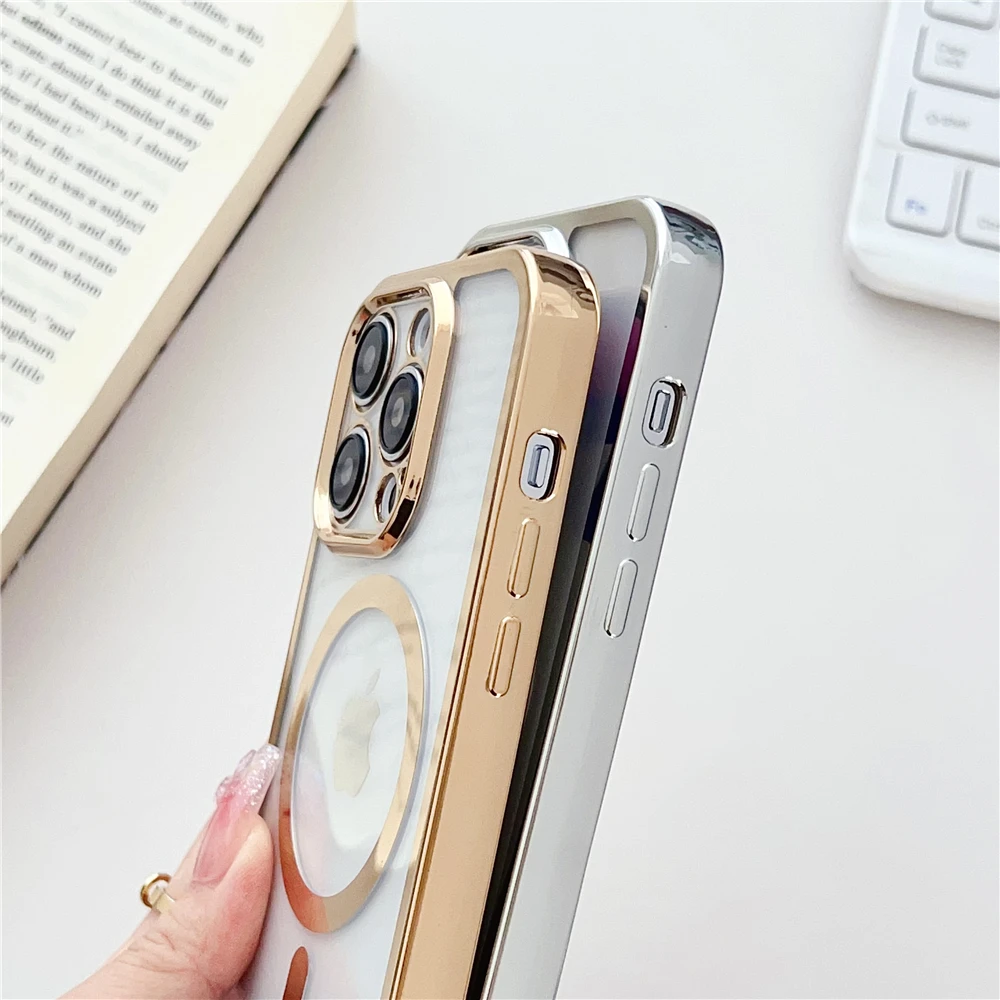 Elegant Magnetic Crossbody Lanyard with Plated Clear Wireless Charging Cover