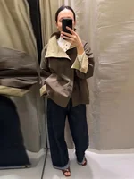 Veste double face à carreaux pour femme, col montant, simple boutonnage, élégante, coupe ample, chic et décontractée pour le printemps 6