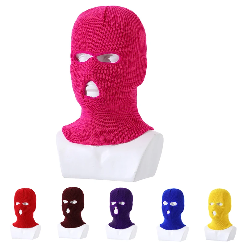 

2023 3-Hole Hats Women Man Warmth Knitted Balaclava Hat Women Headcover Mask Ski Bonnet Tactical Face Shield Skullies & Beanies