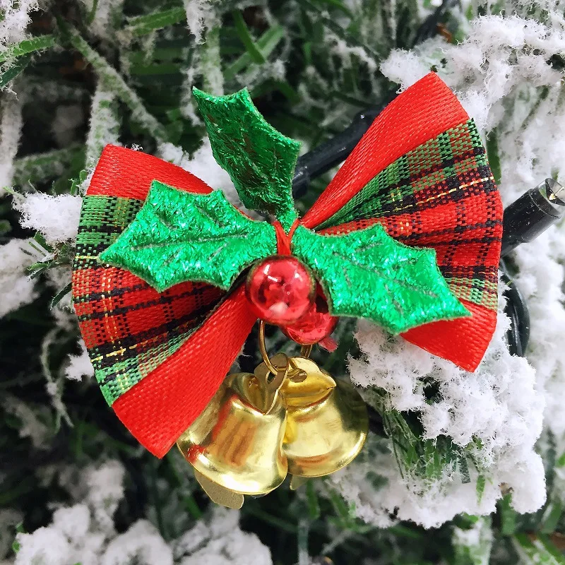 Description Picture 4 of item1/100PCS Mini Bowknot Jingle Bell Christmas Trees Hanging Pendant Small Bow with Bell Ornament Party Gifts New Year Decorations