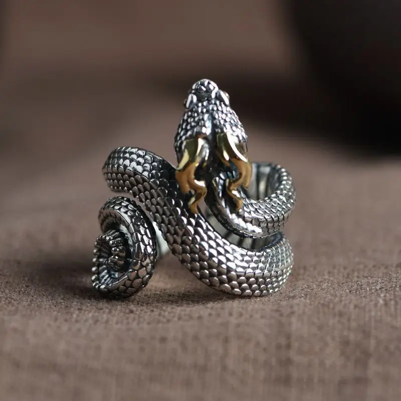 Trend Style Gothic Snake Dragon Horn Alloy Men's Ring Punk Hip Hop Locomotive Cool Rock Party Gift Wholesale