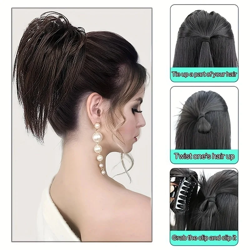 Clip in ponytail hair extension synthetic ponytail clip in ponytail extensions 14Inch synthetic messy short straight ponytail claw clip hair extension