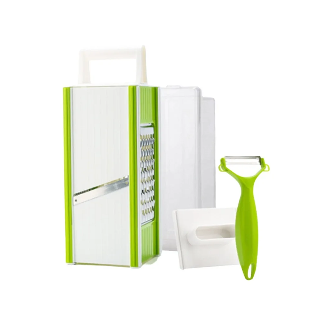 Портативний ручний подрібнювач овочів 5 в 1 з контейнером, пластиковий різак для картоплі, гостра терка для овочів, кухонні гаджети