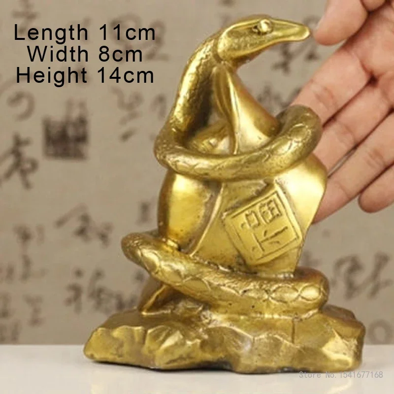 Pure Copper Animal Snake Sculpture Home Living Room TV Cabinet Bookcase Table Artistic Decoration Animal Fengshui Craft Gift 1Pc