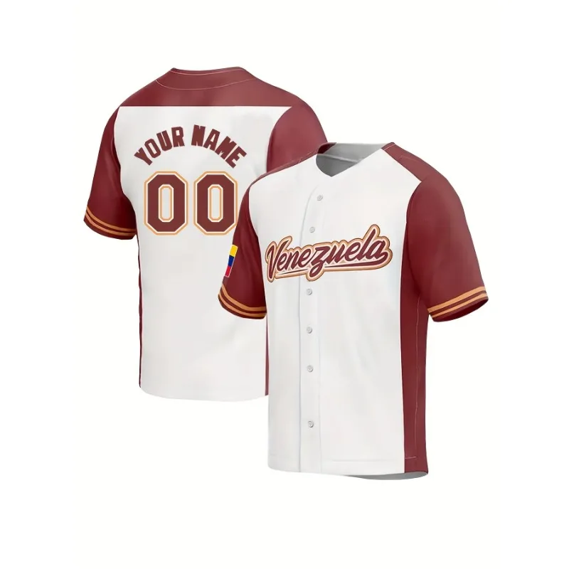 Customizable Venezuela Baseball Jersey-Unique Personalized Name and Number Embroidery Comfortable Short Sleeve Training Tops