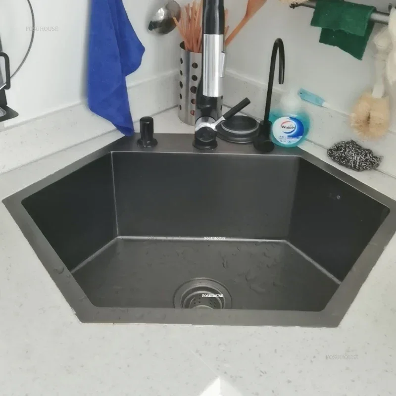 304 Stainless Steel Special-shaped Sink for Kitchen Nano Corner Kitchen Sinks Small Apartment Large Single-slot Dishwashing Sink 5