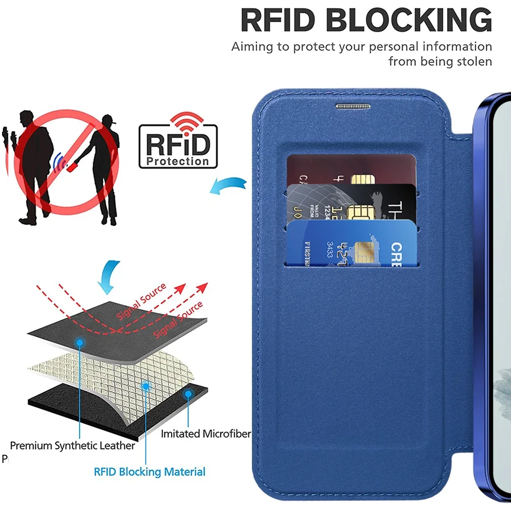 Luxury Transparent Flip Leather Wallet Magnetic Phone Case with Card Slot and Magsafe Cover