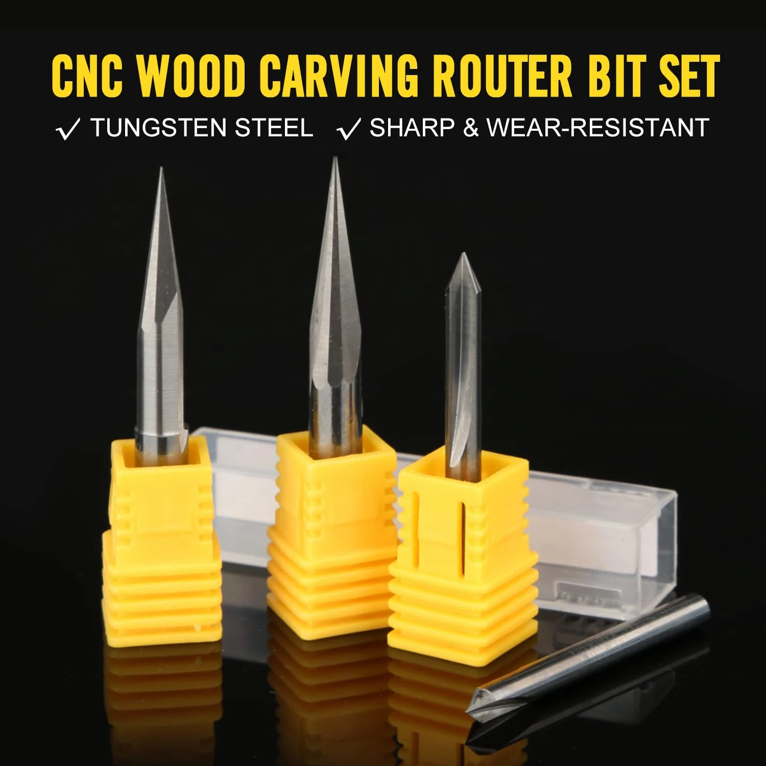 CNC Router Bits Set 1/4 Shank, Engraving Wood Carving Router Bit 6mm & 4mm, V-Groove, Profile Bit, Tungsten Steel-4PCS