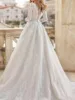 Customized V Neck Lace Appliques Wedding Dresses Court Train Long Sleeves Bridal Gowns Illusion Back Pleats Vestidos De Novia 3