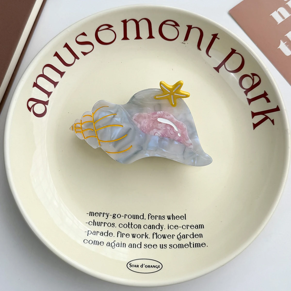 1PC Neue Ozean Serie Conch Seestern Süße Acetat Greif Clip Nette Temperament Glänzende Quallen Seepferdchen Shark Clip – Detail 7