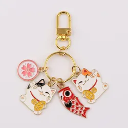 Kawaii Cartoon Cat Keychain with Koi Carp Charm - Cute Fashion Accessory & Gift (1)