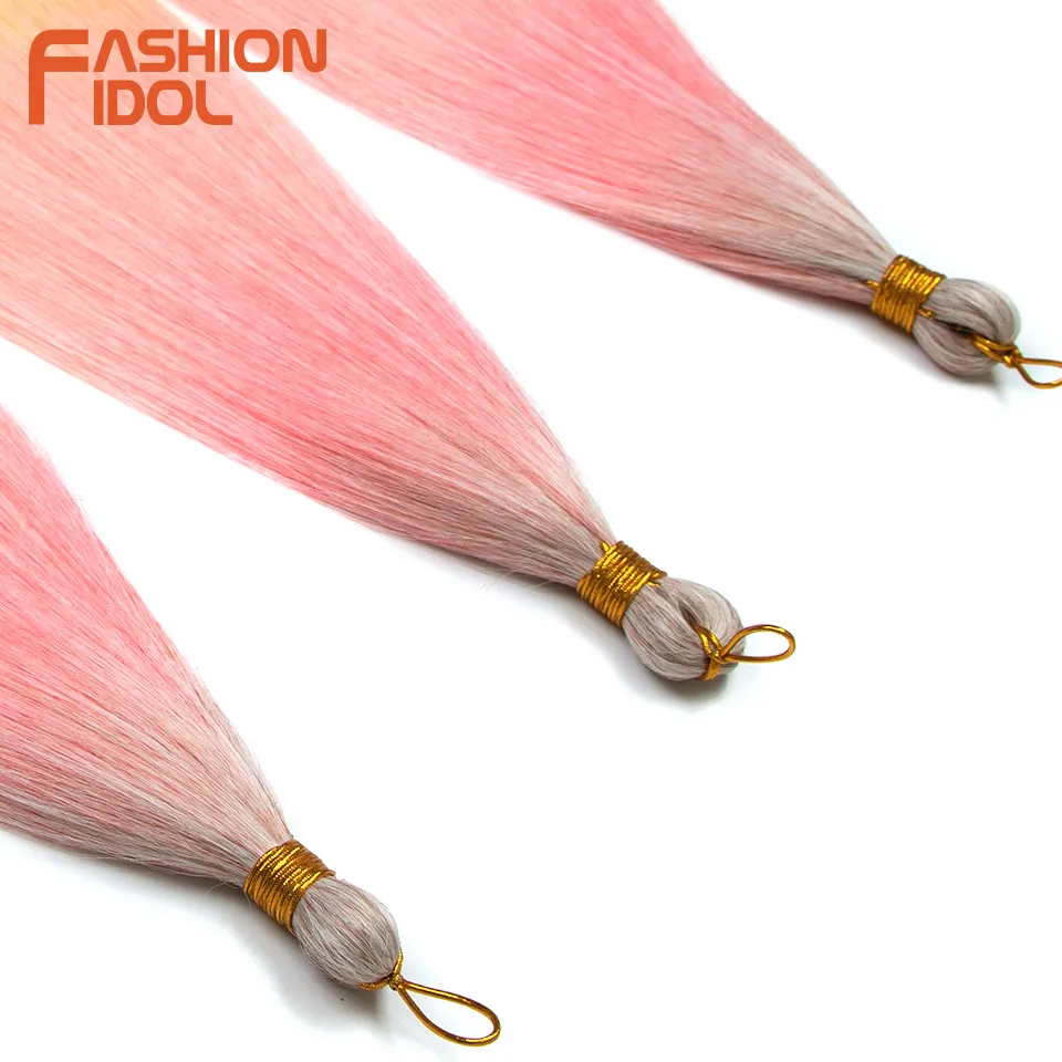 FASHION IDOL 28 inches 300g/3pcs Straight Hair Bundles Crochet Hair Synthetic Braiding Hair Ombre Rainbow Braids Hair Extensions 5