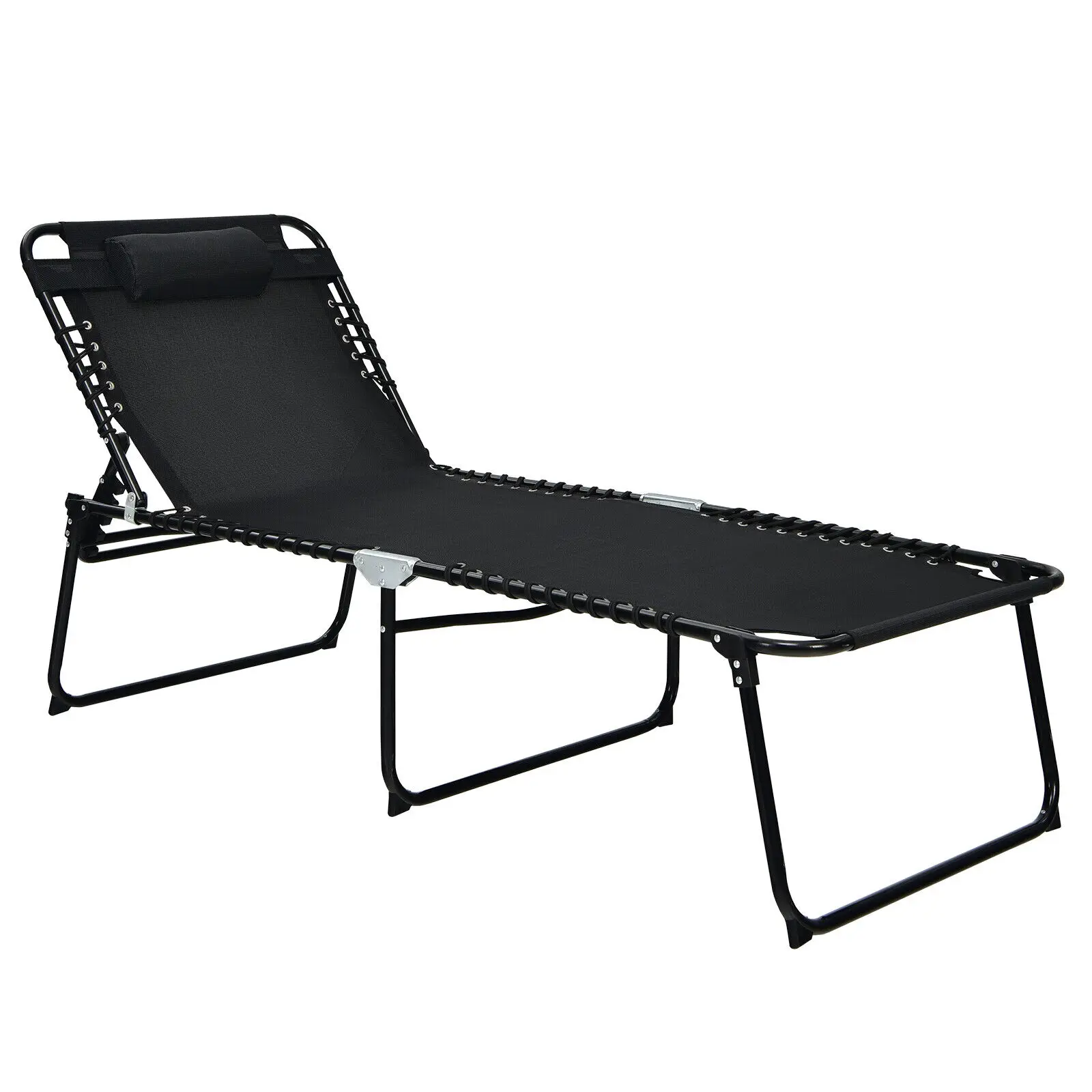 

Patiojoy Folding Lounge Chaise Chair 4 Position Patio Recliner w/Pillow Sunbathe Chair