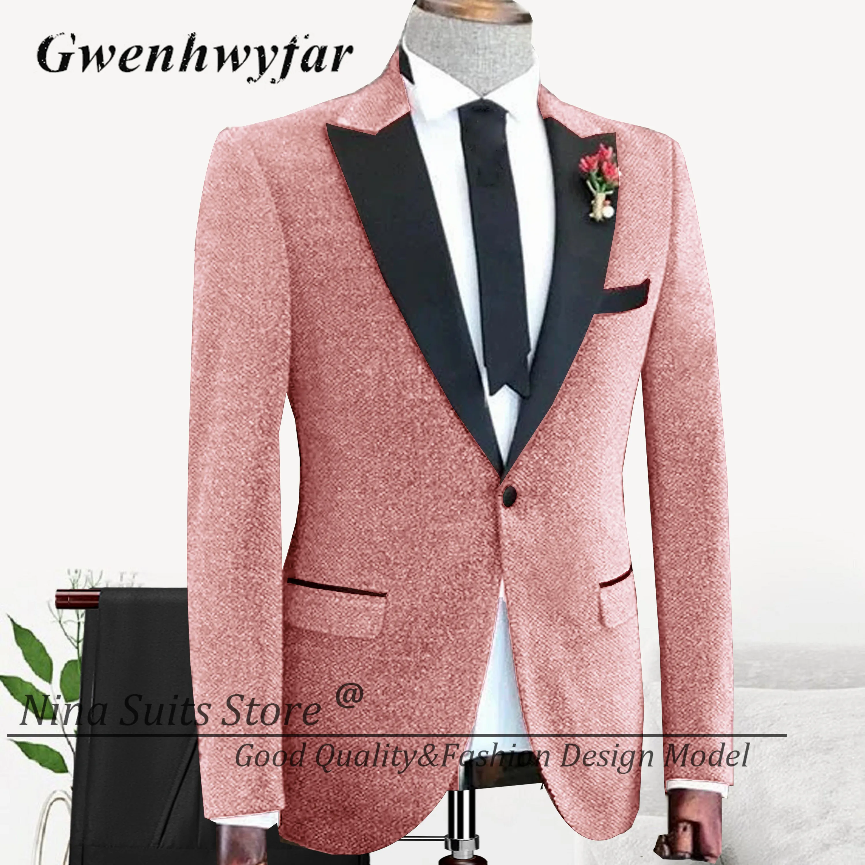 Nina Store Dark Green Glitter Blazer Suits Shiny Peak Lapel Groom Wedding Tuxedos Party Costume Best Men 2 Piece Set