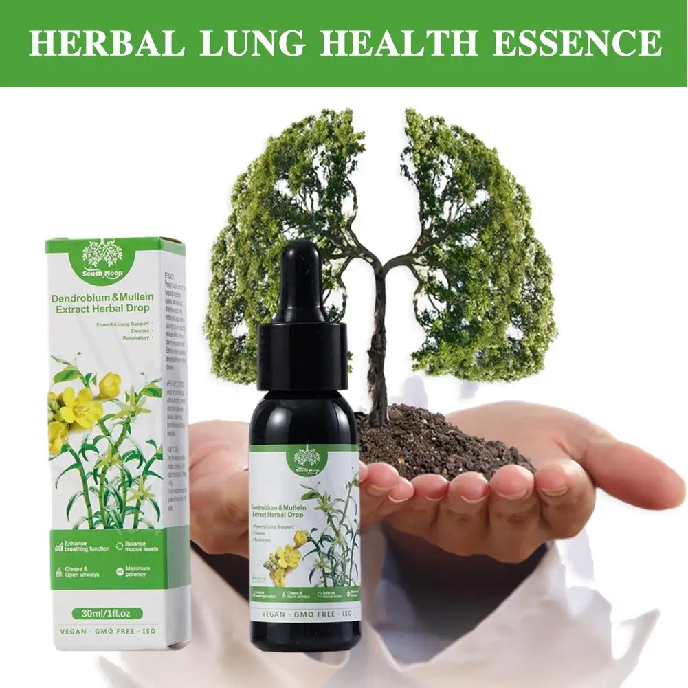 Herbal Lung Drops Dendrobium & Mullein Extract 30ml Powerful Lung Support USA & Respiratory Cleanse