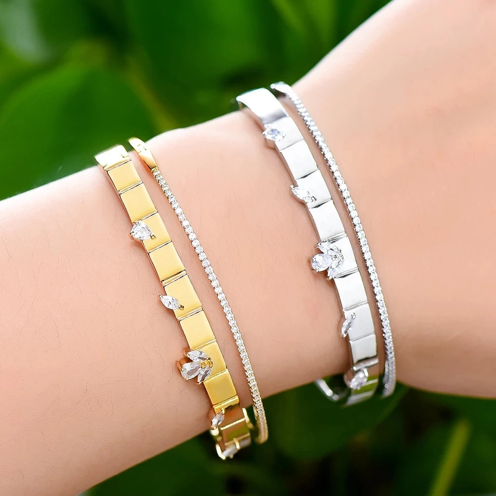 

Soramoore Luxury Trendy Bangle Rings Luxury Disco Stackable Jewelry Set For Women Wedding AAA Cubic Zircon Dubai Bracelet Party