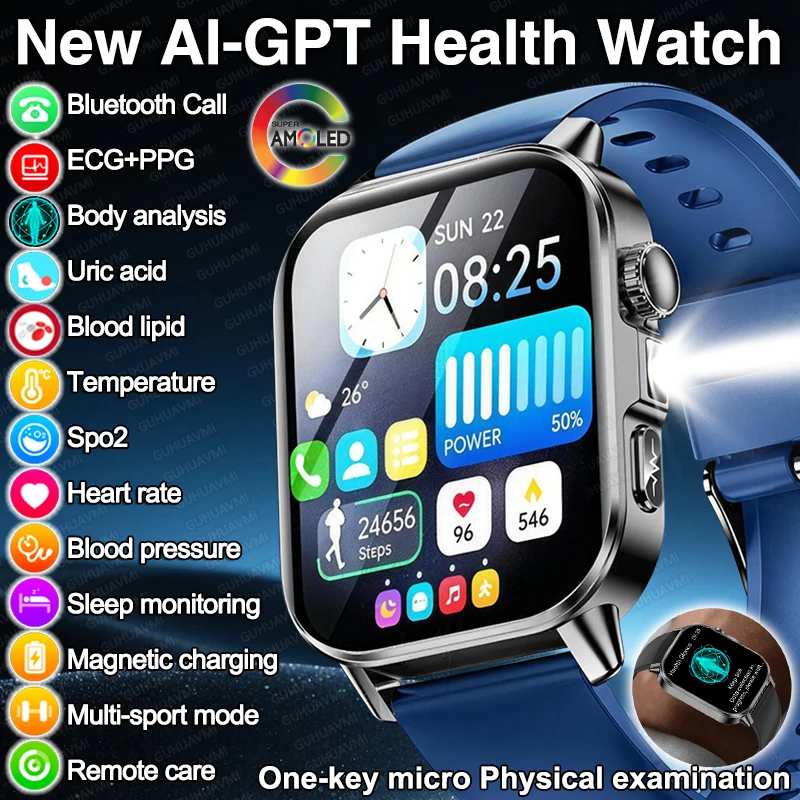 2026 New Body Analysis Health Smart Watch ECG+PPG Uric Acid Blood Pressure Blood Oxygen Clock Call AMOLED Smart Watch Men Women 1