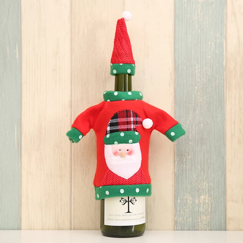 Christmas Wine Bottle Cover With Hat Set For Party Decor
