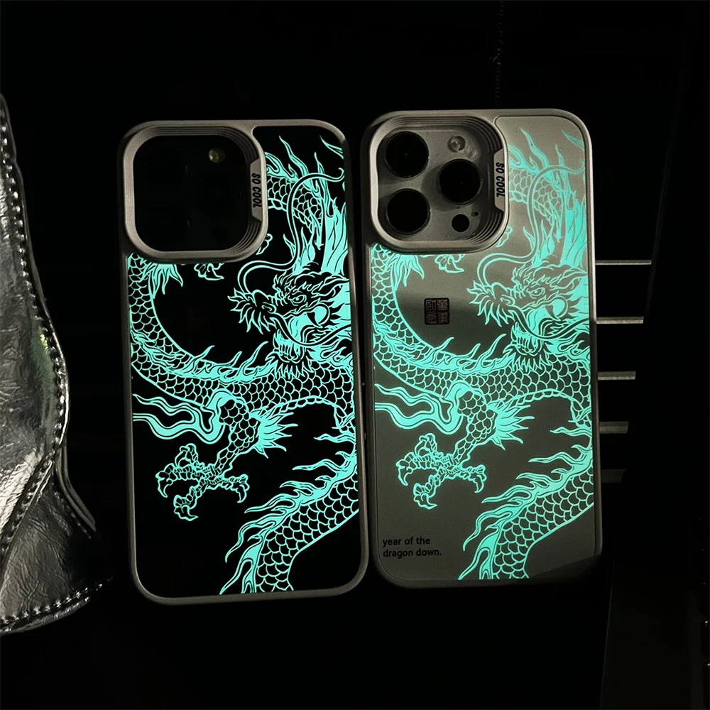 Luxury Fad Luminous Dragon Pattern Phone Case for iPhone 16 Pro Max 15 14 13 12 11 Shockproof Anti-Drop Glow in The Dark Cover