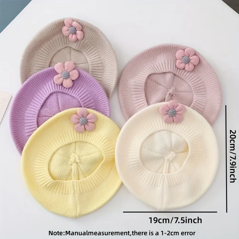 Flower Baby Beret Hat Winter Warm Knitted Beanie Cap for Infant Girls Korean Toddler Princess Artist Solid Color Painter Caps Baby & Maternity