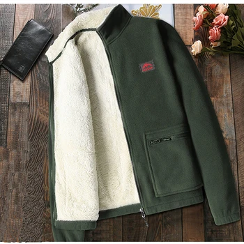 الرجال زائد المخملية بلوزات زمم هوديس الخريف الشتاء الوقوف طوق القطبية بلوزة من الصوف معطف الرجال سستة جيوب سترة 2