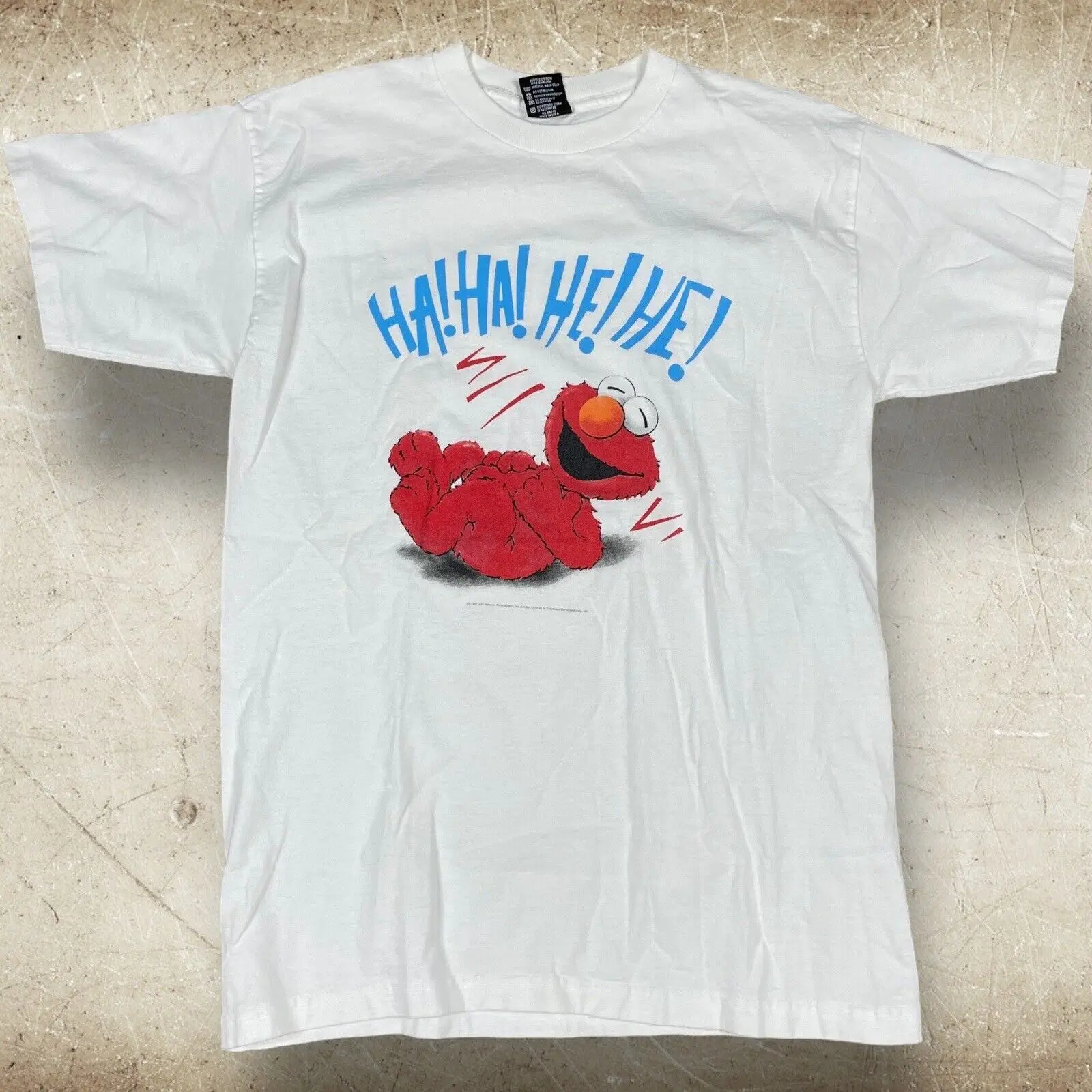 Vtg 90'S 1997 Elmo Polygram Tag T Shirt Solletico Me Elmo Che Solletica Bianco Sz L