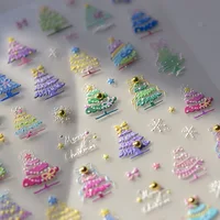 5D Relief Gorgeous Colorful Merry Christmas Tree Snowflake Adhesive Nail Art Stickers Decals Manicure X'mas Glitter Gems Charms 2