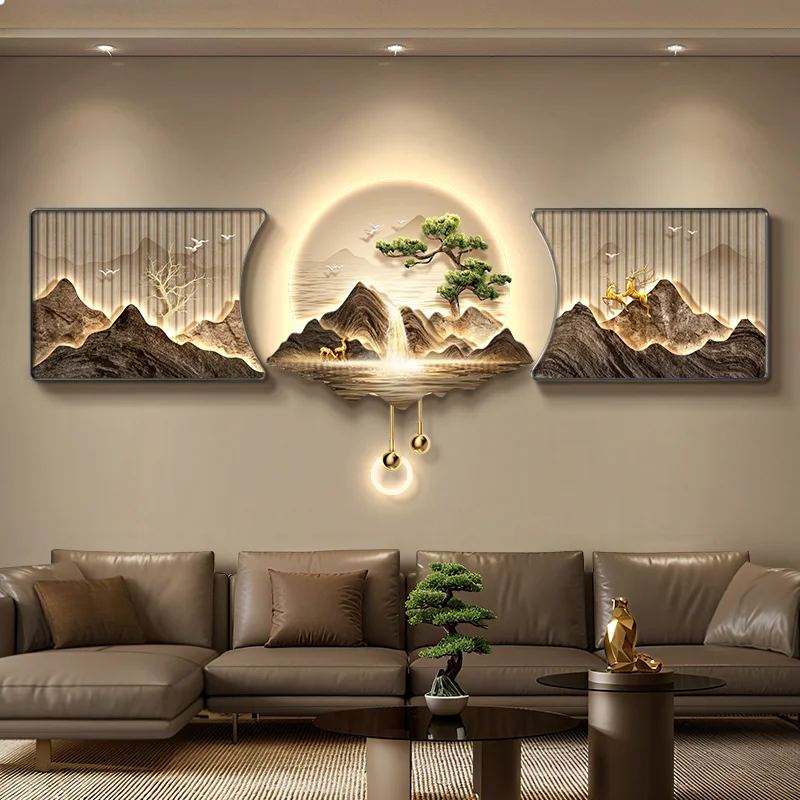 โมเดิร์นสไตล์จีนใหม่ LED ตกแต่งภาพวาดตกแต่งบ้านห้องนั่งเล่นห้องนอนโซฟาพื้นหลังภาพวาดแสง 1