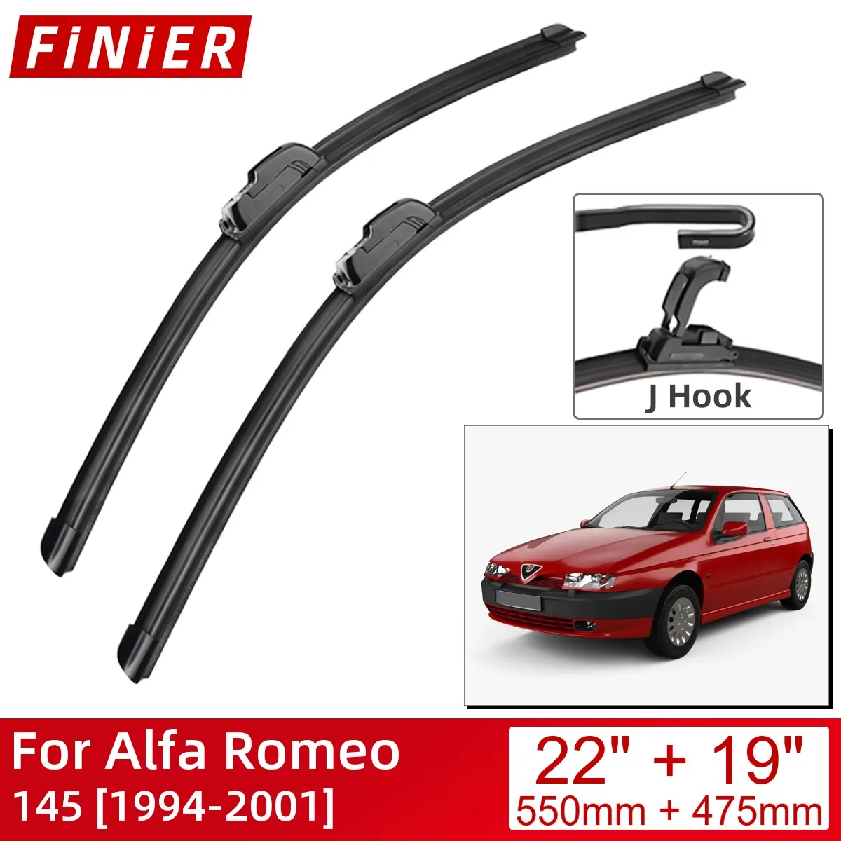 

Щетки стеклоочистителя для Alfa Romeo 145 1994-2001 22 дюйма + 19 дюймов, Аксессуары для автомобилей, щетки стеклоочистителя, стеклоочистители U Type J, крючки 2001 2000 1999