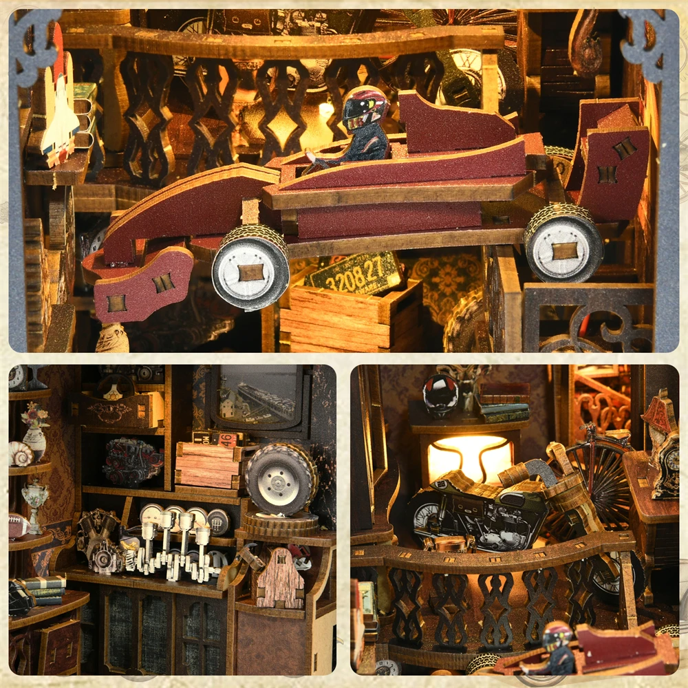 Book Nook Kit Classic Car F1 DIY Wooden Puzzle Bookshelf Insert Decor Dollhouse Model Bookend Building Home Decoration Gifts 4