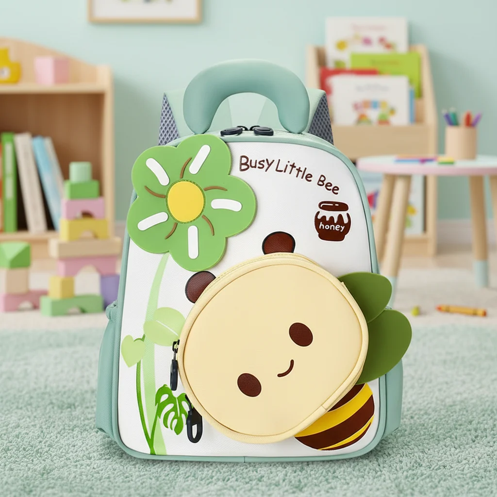 Kids Backpack Cartoon Bees Design Lightweight School Bag for 3-6 Year Olds Polyester Material 1