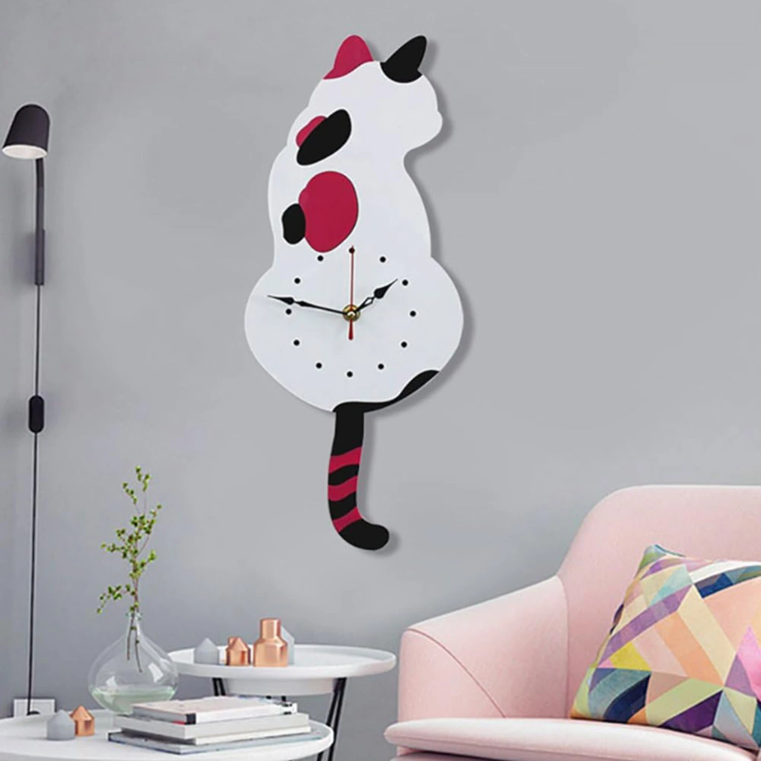 DIY Cat Design Acrylic Wall Clock with Swing Tail Pendulum - Perfect Home Décor Addition for Kitchen, Living Room, Bedroom - Ba 5