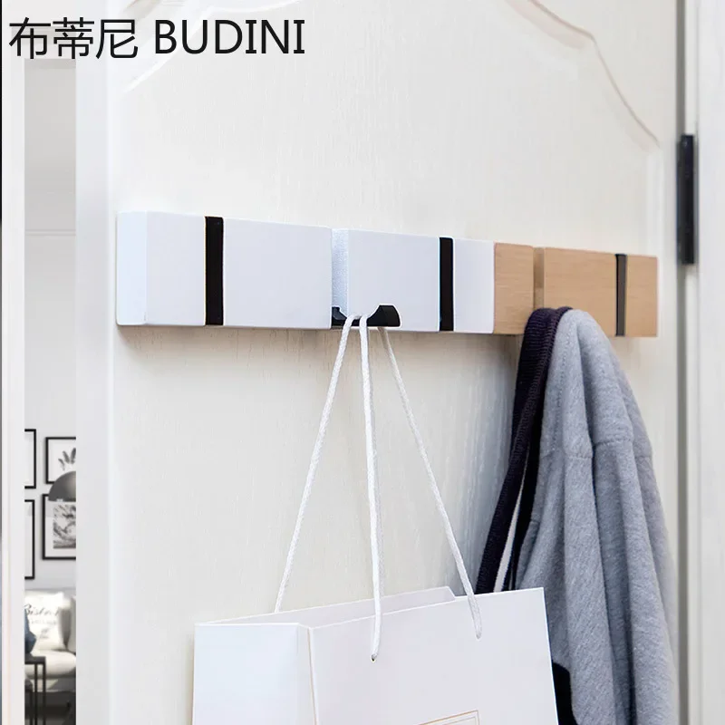 Creative Wall Hat Clothes Adhesive Solid Wood Wall Hangers Folding Coat Hook Wooden Living Room Kitchen Toilet Bamboo Rack