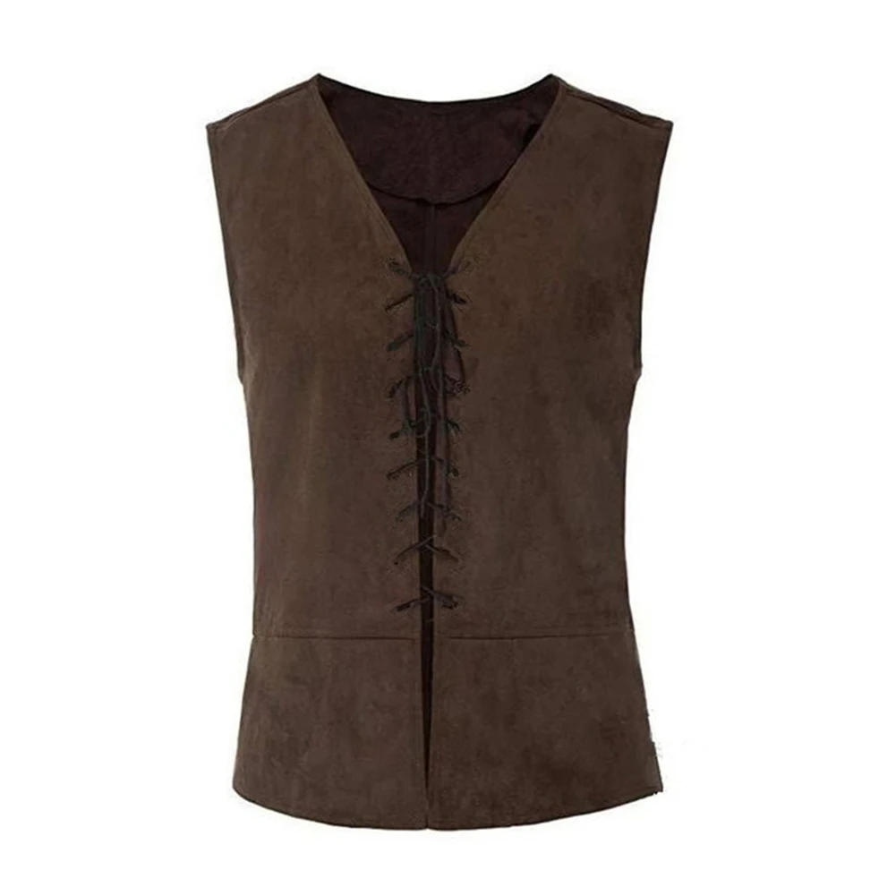 

Vintage Medieval Pirate Lace Up Vest Coat Costume Renaissance Steampunk Gothic V Neck Waistcoats Vest Clothing For Men