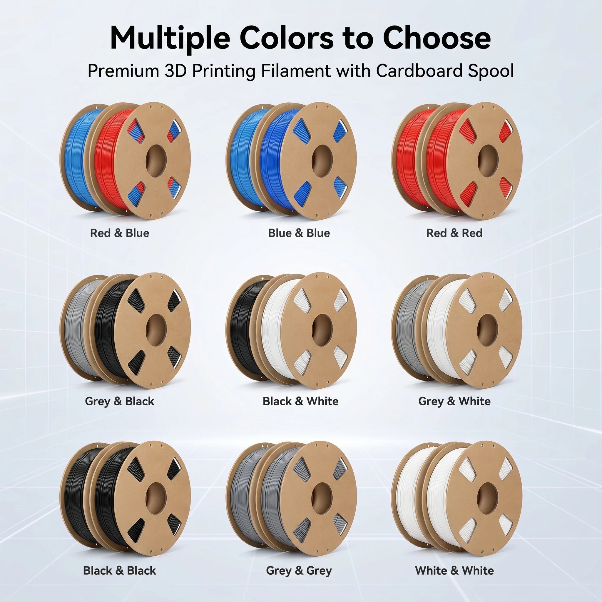 1.75mm PLA 필라멘트, +/- 0.02mm 정밀도, FDM 3D 프린터용 4팩 혼합 색상(검정, 흰색, 파랑, 빨강)