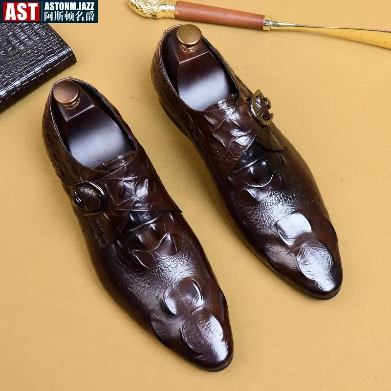 

2024 Summer Mens Formal Shoes Genuine Leather Handmade Oxford for Male Classic Crocodile Dress Buckle Wedding Loafers Size 46