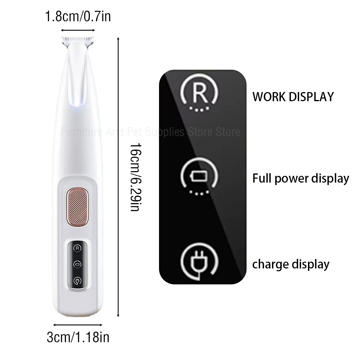 Dog Paw Trimmer LED Light Fully Waterproof Pet Hair Trimmer LED Display Dog Clippers Grooming 18mm Widen Blade