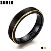 5mm Men's Black Tungsten Carbide Ring Engagement Rings Gold Color Design Matte Brushed Wedding Band Rings Anillos US 1