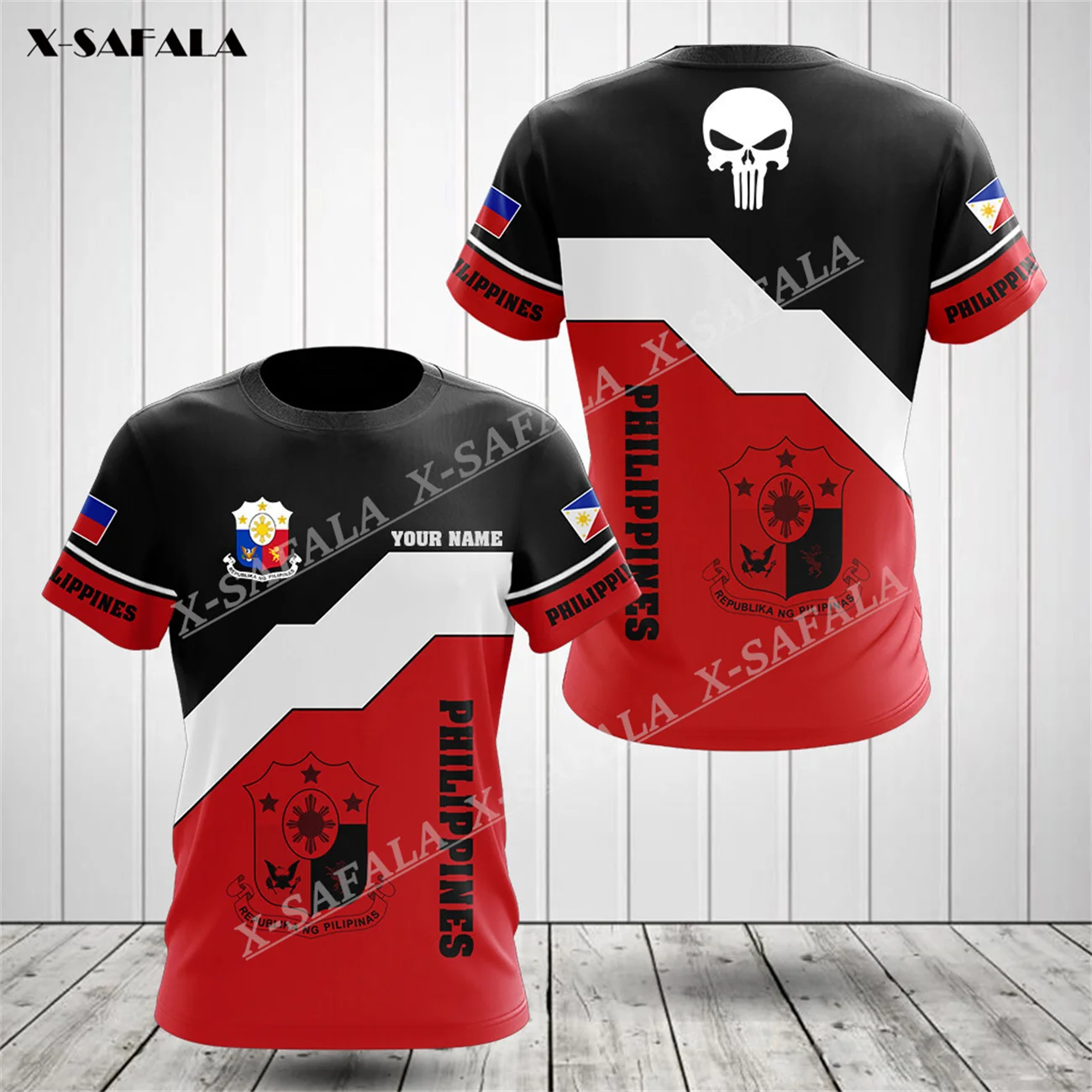 

Custom Red PHILIPPINES National Emblems 3D Print Men T-Shirts Tops Tees Short Sleeve Casual High Quality Milk Fiber Round Neck