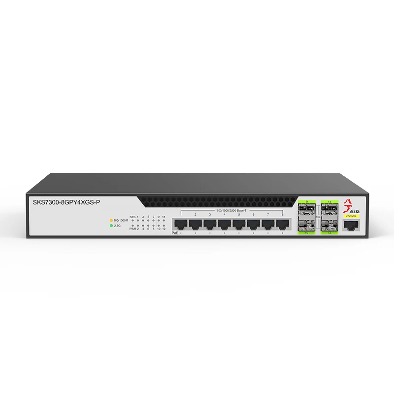 XikeStor 12 Ports Layer2 Managed PoE hub,8 2.5G poe RJ45 +4 10G SFP+ Ports WEB/CLI Management Port Aggregation VLAN Division
