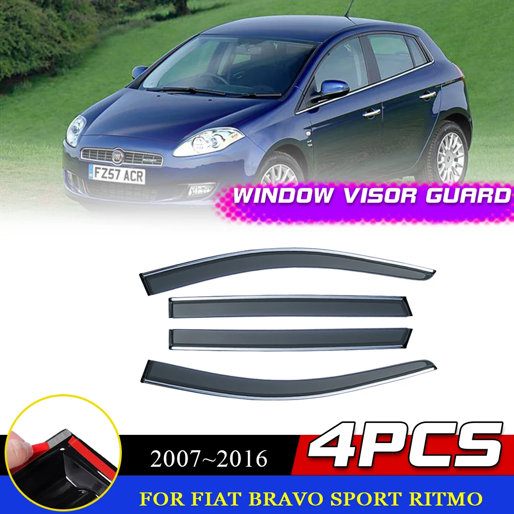 Visiera Per Finestrini Auto Per Fiat Bravo Sport Ritmo 2007 ~ 2016 2008 2008,2009 2010 2011 2012 2013 2014 2015Vent Door Awnings Sun Rain Sopracciglio