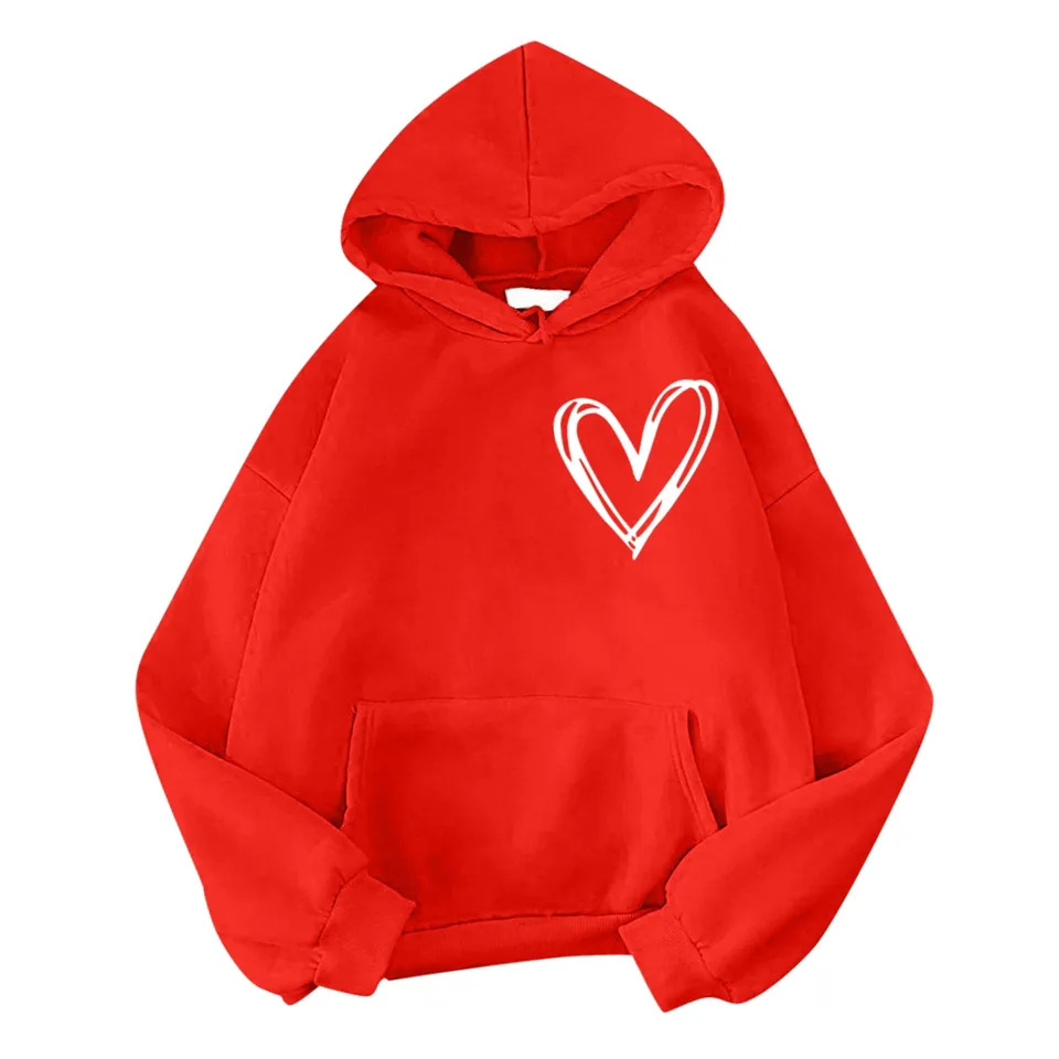 Vintage Heart Print Women's Casual Hoodie