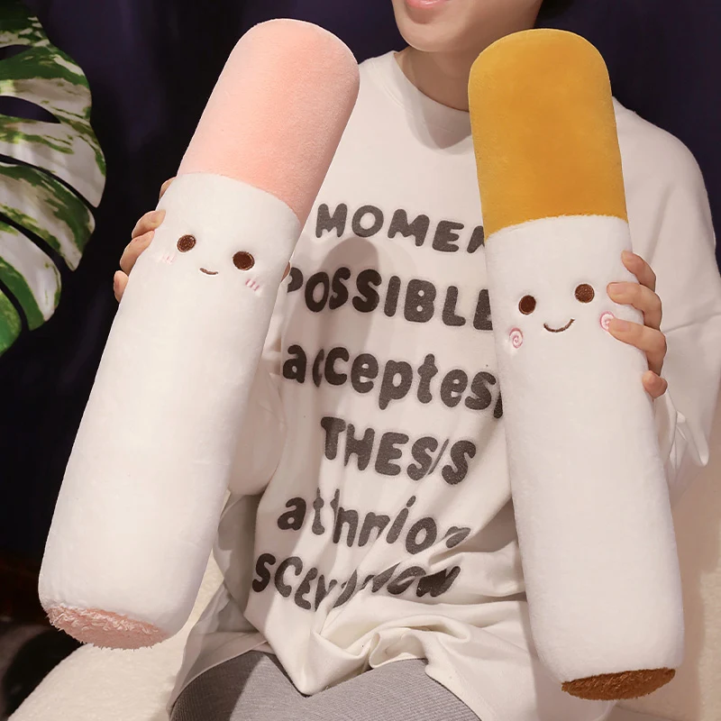 45~105cm Soft Stuffed Long Cigarette Pillow Stuffed Brown Pink Smiling Cute Face Sleeping Bolster Leg Support Plushie Peluche 3