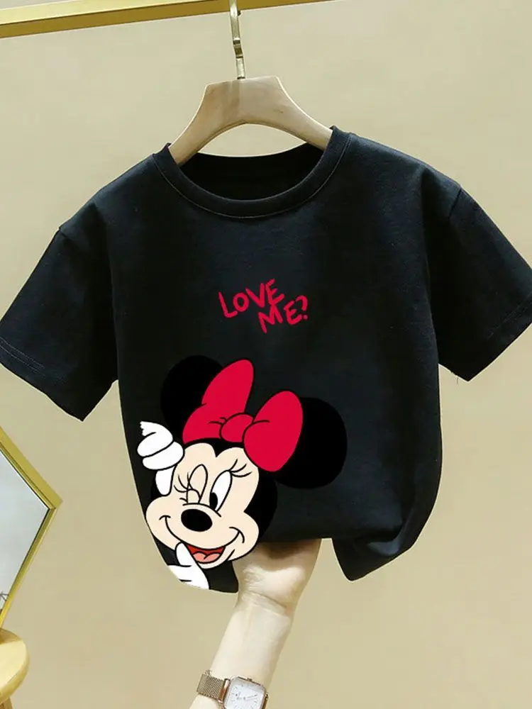 Minnie Printing T-shirt Babies Girls O-neck Bottoming Shirt Fashion Simple Cute Short Sleeve Tops Child Cartoon Clothes 4