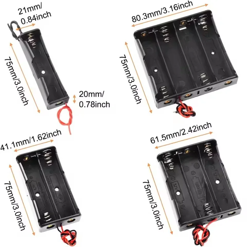 18650 배터리 홀더 박스 1 슬롯 3.7V 배터리 보관 케이스 1/2/3/4 슬롯 하드 플라스틱 컨테이너 블랙 레드 와이어 연결 포함