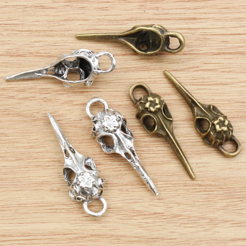 4pcs 41x13mm Antike Silber Überzogene Bronze Überzogene Hohl Schnabel Schädel Kopf Handgemachte Charme Anhänger: DIY für armband halskette