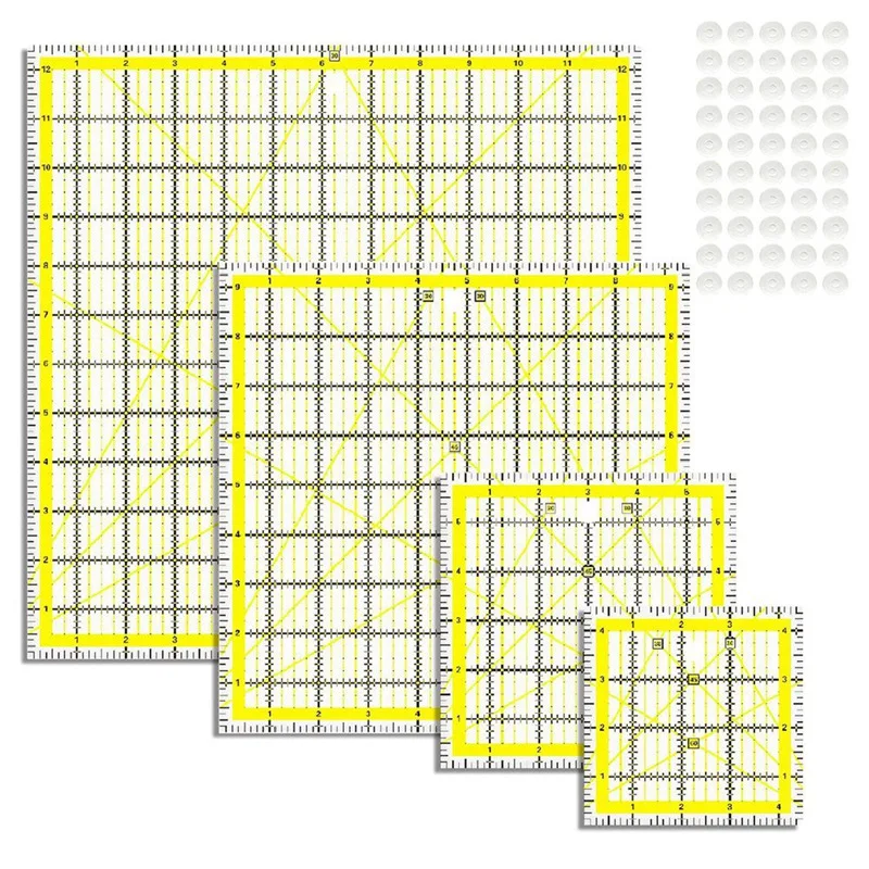 

4 Piece Quilting Ruler,Quilting Templates Transparent (4.5X4.5In,6X6in,9.5X9.5In,12.5X12.5In) With Non Slip Rings